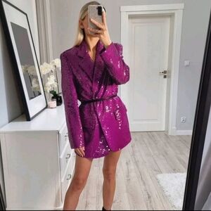 Zara Shimmering Purple Sequin Blazer